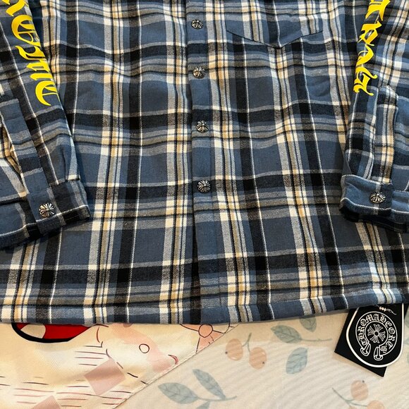 Chrome Hearts Sanskrit Check Quilted Shirt Blue And Black Check - Picture 5 of 9